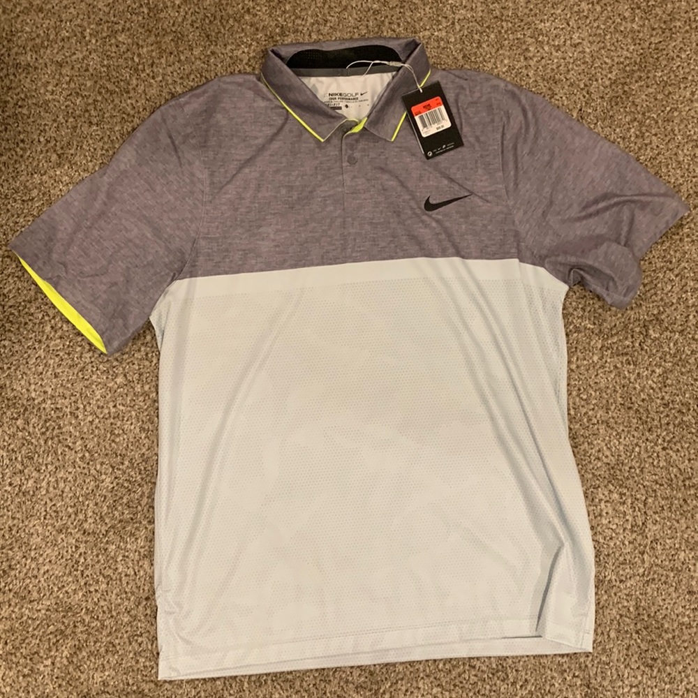 Brand New Nike Polo, the still on. Light grey top, very light blue bottom.